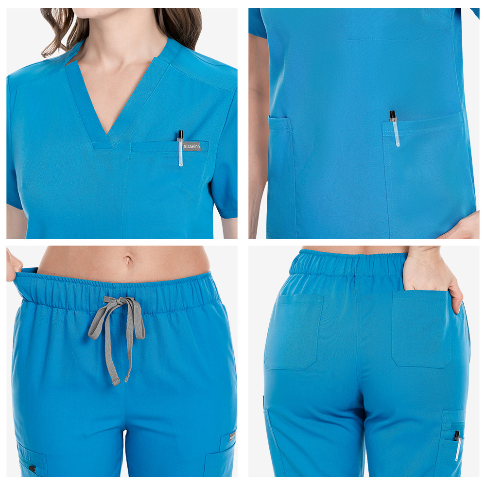 Amazon elastic surgical clothes wholesale V-neck short sleeve hospital nurse suit female Korean hand washing clothes men's spot