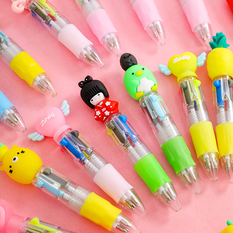 Cute cartoon cute head small four-color mini color four-color ballpoint pen student stationery gift prize ballpoint pen