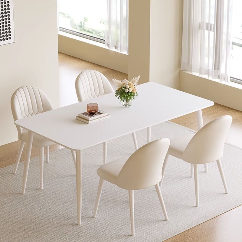 Обеденный стол и стулья в кремовом стиле, белый прямоугольный стол для небольших квартир, современный минималистичный комплект