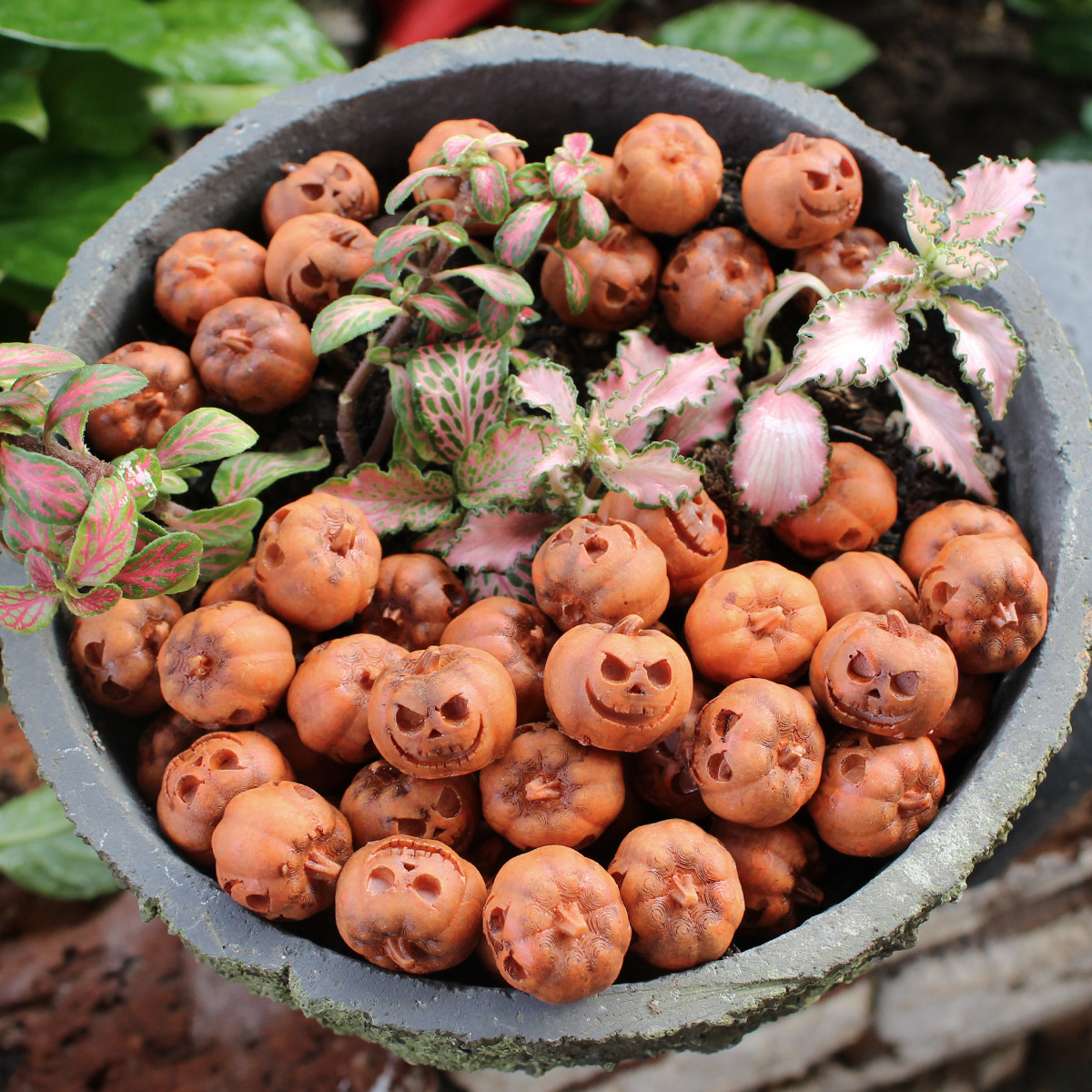 Halloween small pumpkin resin potted plant ornaments cute mini pumpkin horror atmosphere small ornaments in stock wholesale