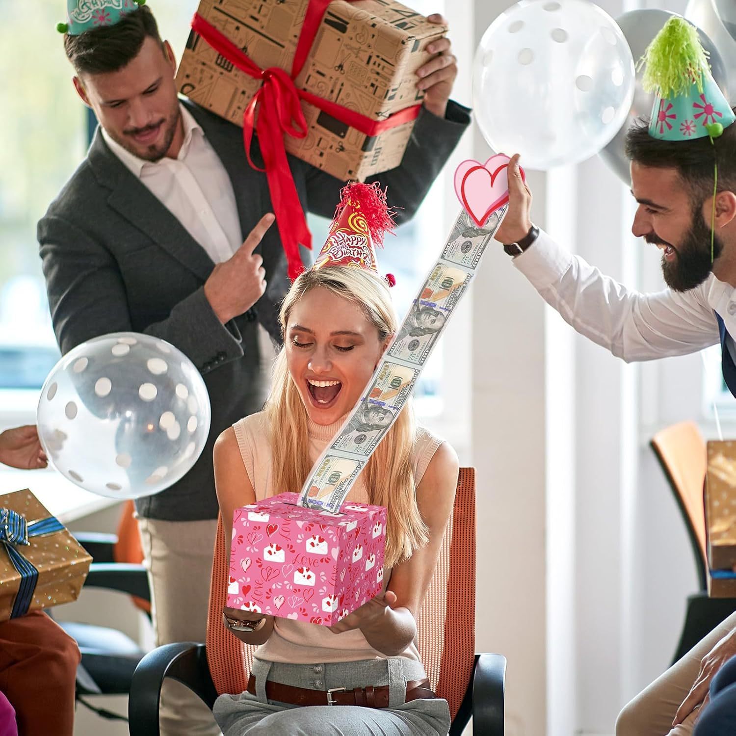 Valentine's Day Cash Box with Pink Money Bag, Cash Gift with Greeting Card, Valentine's Day Surprise Gift Box