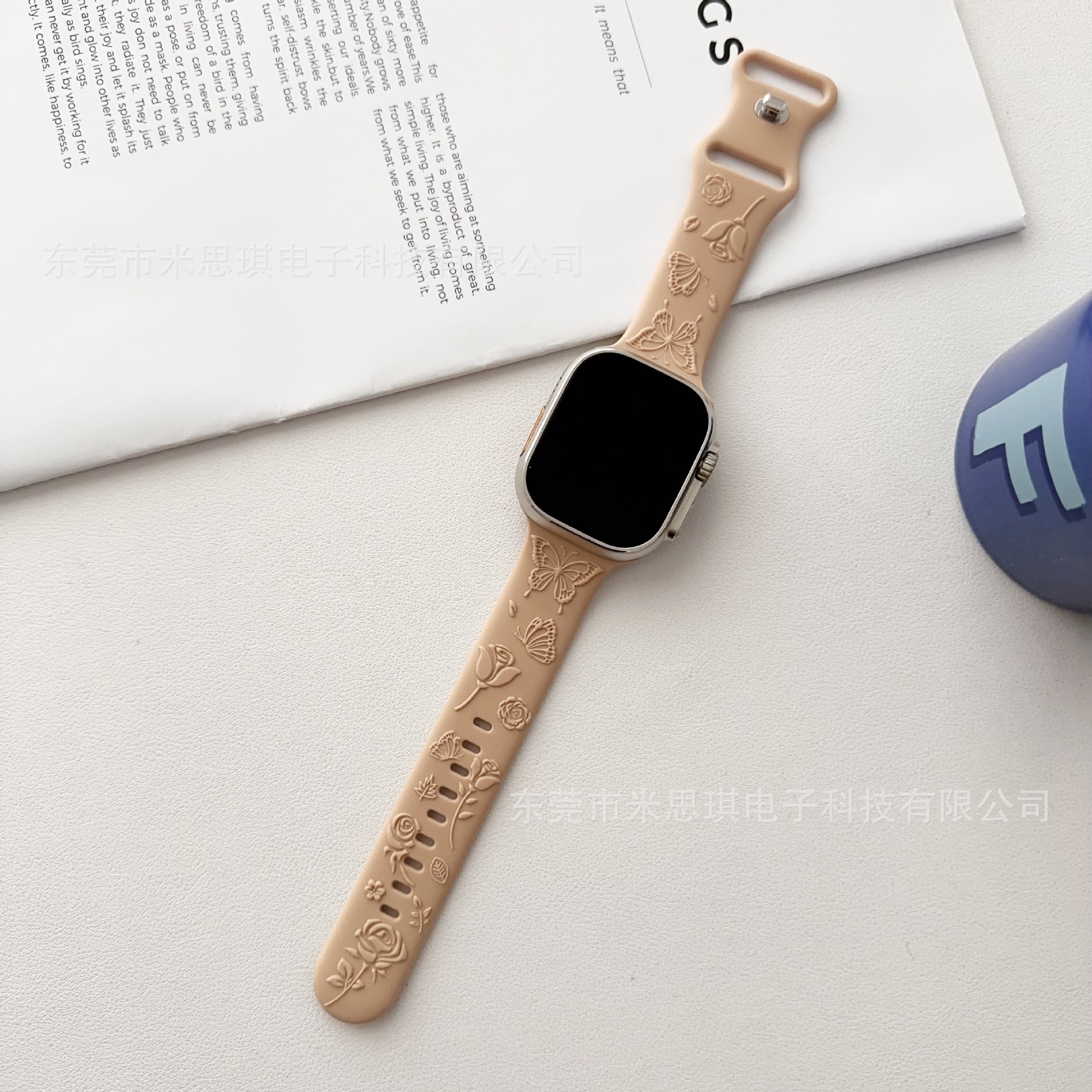 Suitable for Apple butterfly buckle embossed silicone strap laser carved embossed monochrome silicone strap Ultra cross-border hot