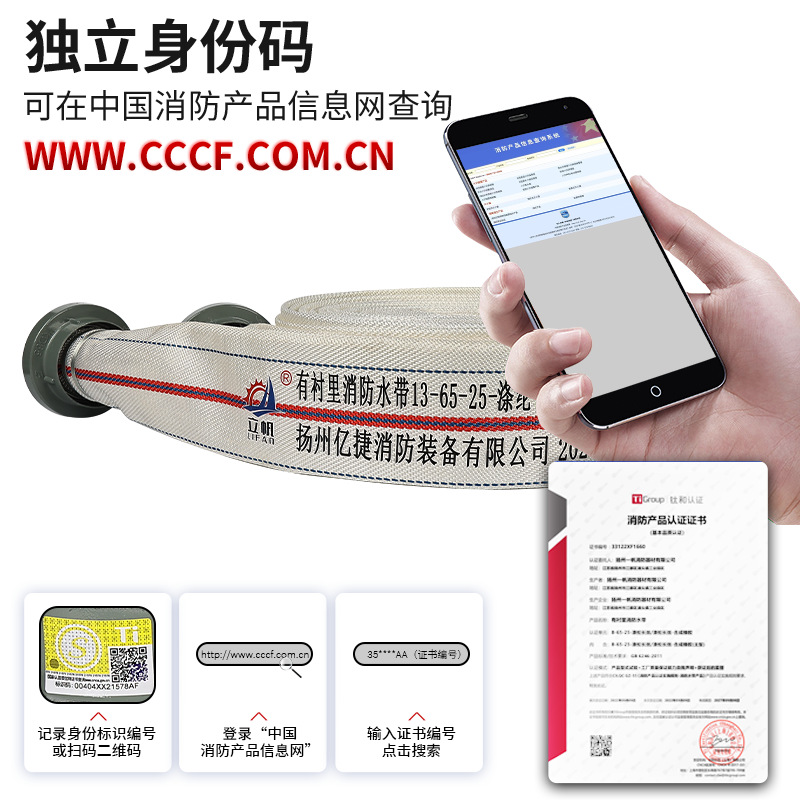 Firefighting National Standard Hose-13-65-25 Includes Interface Caliber 65mm Water Pipe 2.5 Inch 20/ 25.1m Type Interface
