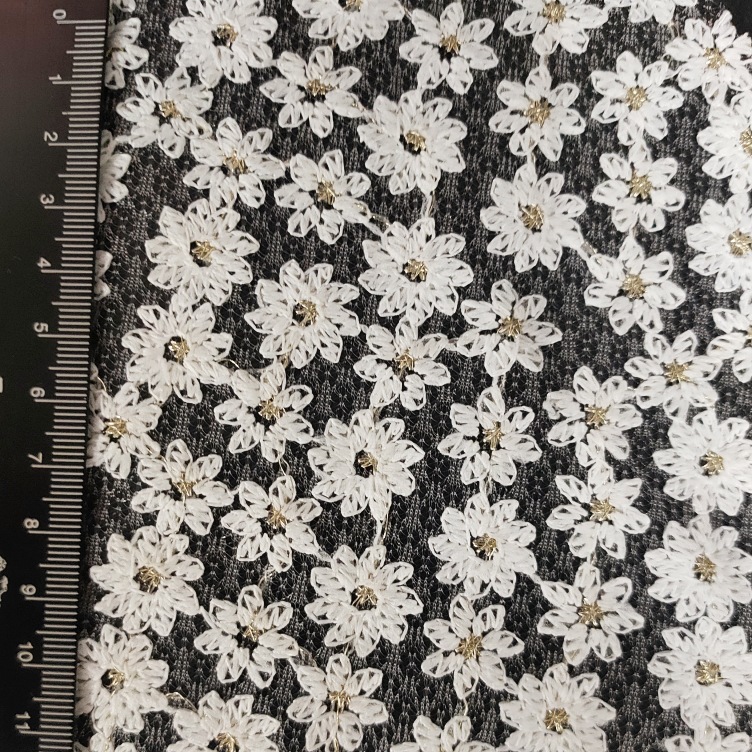 Milk silk small chrysanthemum gold thread water soluble embroidered fabric mesh lace wedding gift bag dance shoes hat fabric wholesale