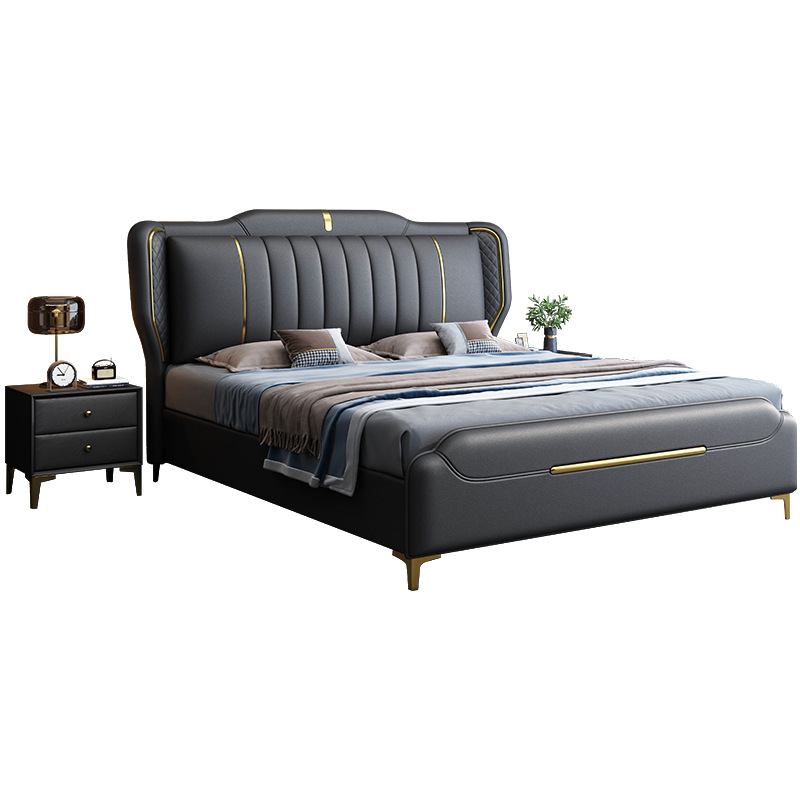 European Style Fabric Bed Modern Simple 1.5 m Double Entry Luxury Solid Wood Bed Master Bedroom 1.8m Storage Leather Bed Small Apartment