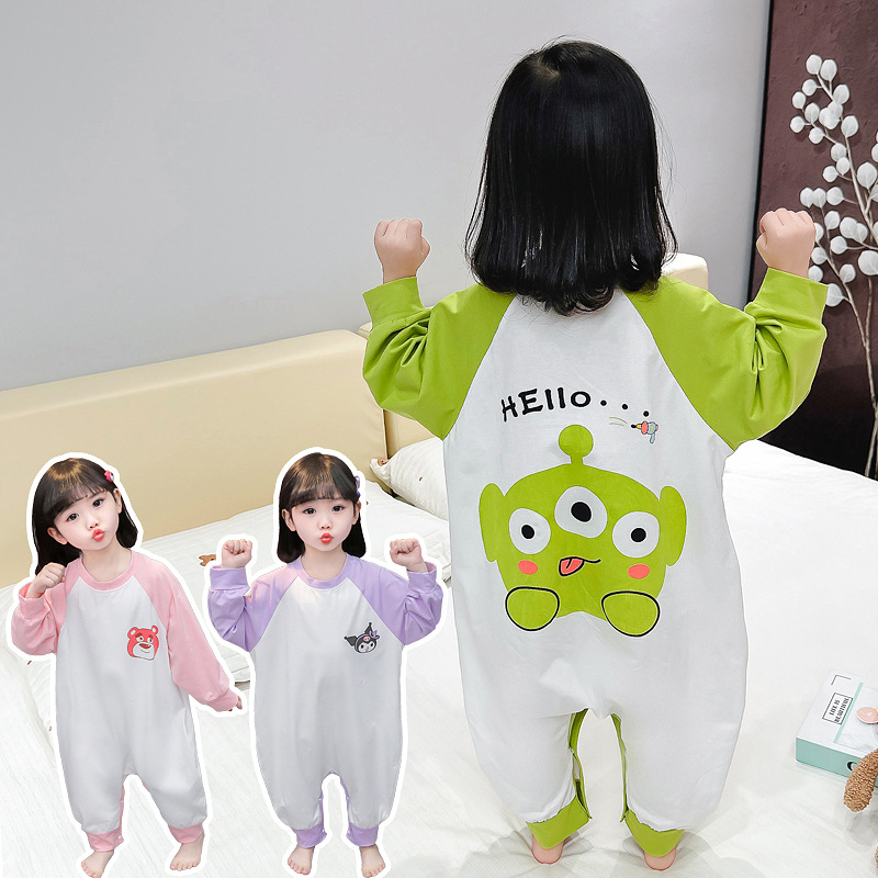 Детская однотонная пижама на весну и осень, хлопковая, длинный рукав, домашняя одежда для 1-летних детей