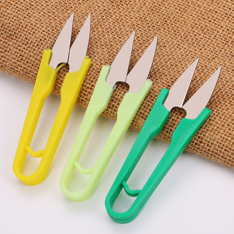 U-Shaped Plastic Spring Yarn Scissors Cross Stitch Thread Scissors Fishing Line Scissors Sewing Scissors Bagged Household Colorful Small Scissors