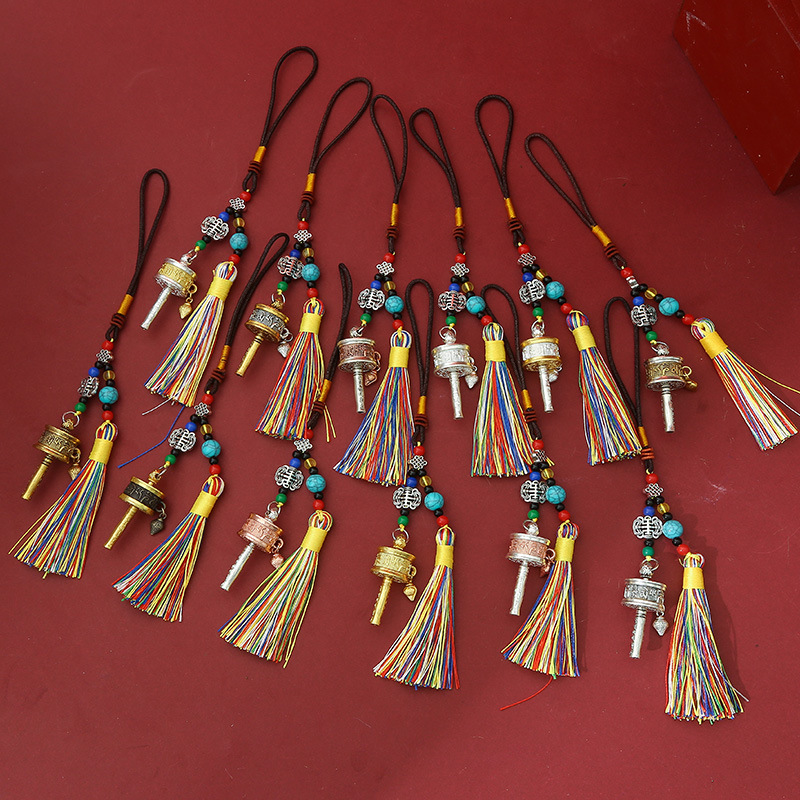 Производитель Источник Тибетская Шестизначная Мантра Молитвенный Мельница Подвеска Багажная Бирка Автомобильная Висюлька Кистевой Брелок Аксессуары