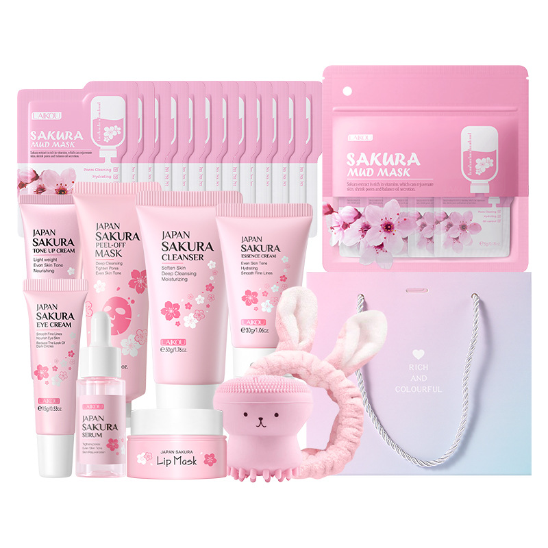 Cross-border full English LAIKOU cherry blossom series skin care suit combination facial care full set of hydrating manufacturers in stock