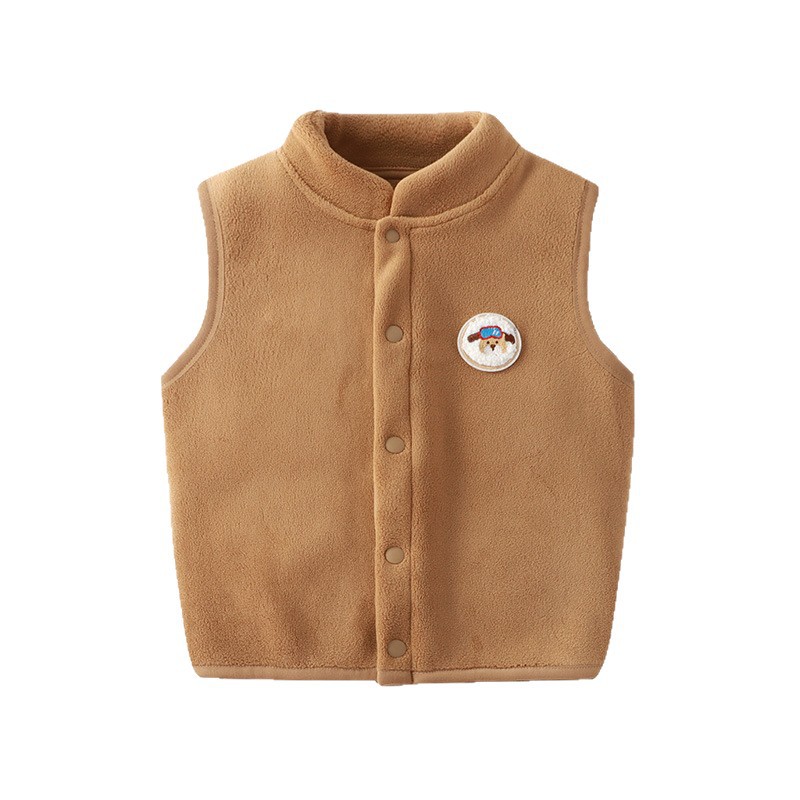 Double-Layered Velvet Thickeneded Kidsren's Vest Outer Wear Spring & Fall Baby Baby Autumn and Winter Ollie Velvet Cardigan Vest