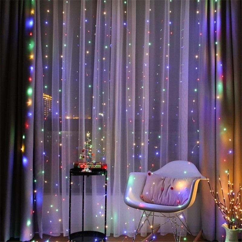 Internet red curtain colored lights battery remote control waterfall lights anchor background floating window atmosphere lights bedroom sky star lights