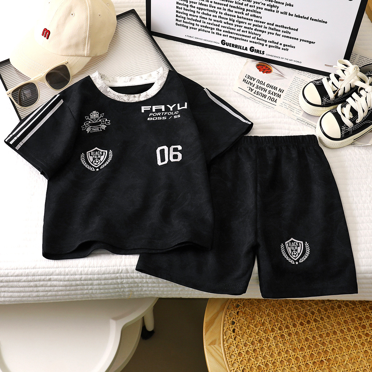 Boys short sleeve suit summer new mid-range summer children's shorts boys western style children's sports children's clothing wholesale