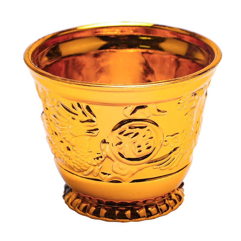 Golden Plastic Worshipping Cup Dragon and Phoenix Relief Ancestral Temple Worshipment of God Buddha Worshipping Table for Wine Glass Buddha Tools Water Purification Cup