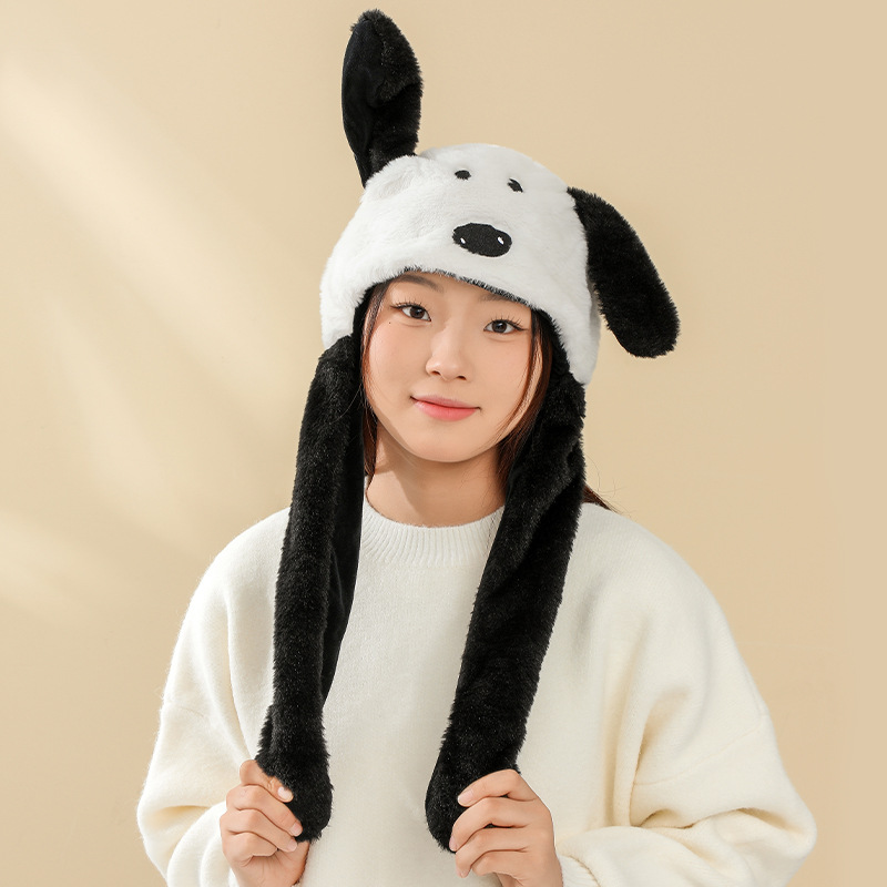 Шапка-снупи с подвижными ушами, плюшевая шапка, шарф и перчатки в одном, женская зимняя защита ушей, теплая