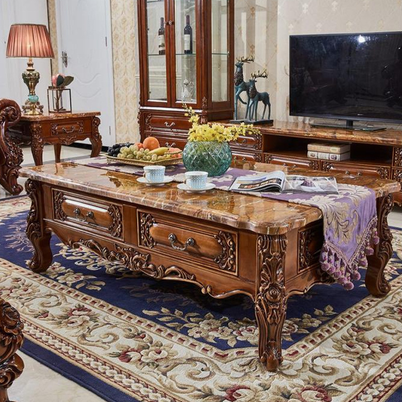 European Leather Sofa 123 Combination Living Room Solid Wood Carved Villa Large Apartment American Luxury Solid Wood Sofa