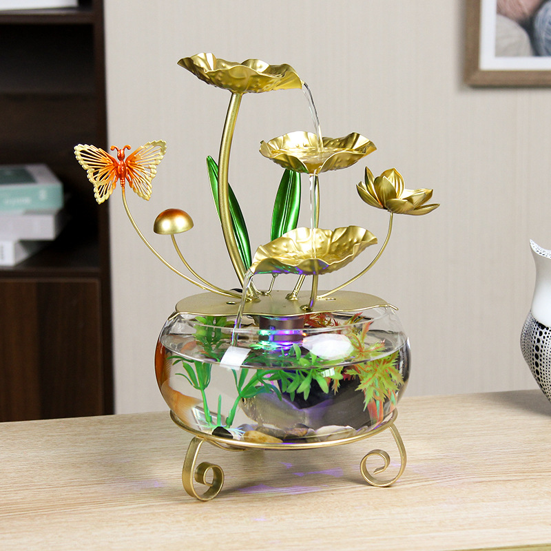 Live explosion desktop home glass fish tank running water ornaments office living room porch landscape fountain decorations
