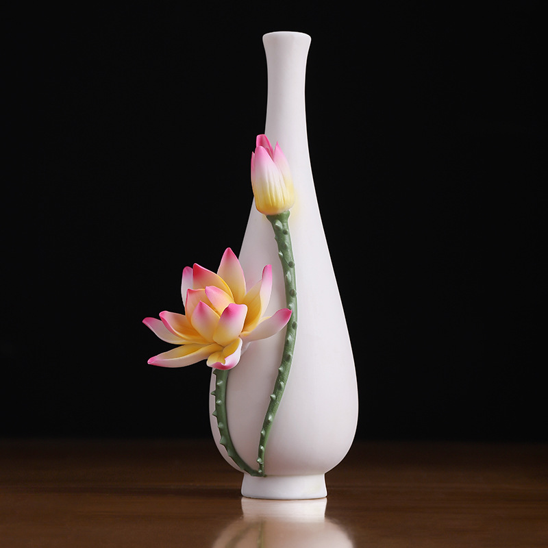 Dai Yutang Ceramic Water Drop Lotus Vase Ornaments Guanyin Clean Bottle Buddha's Front Feeding Flower-arranging Incense Bottle Home Accessories