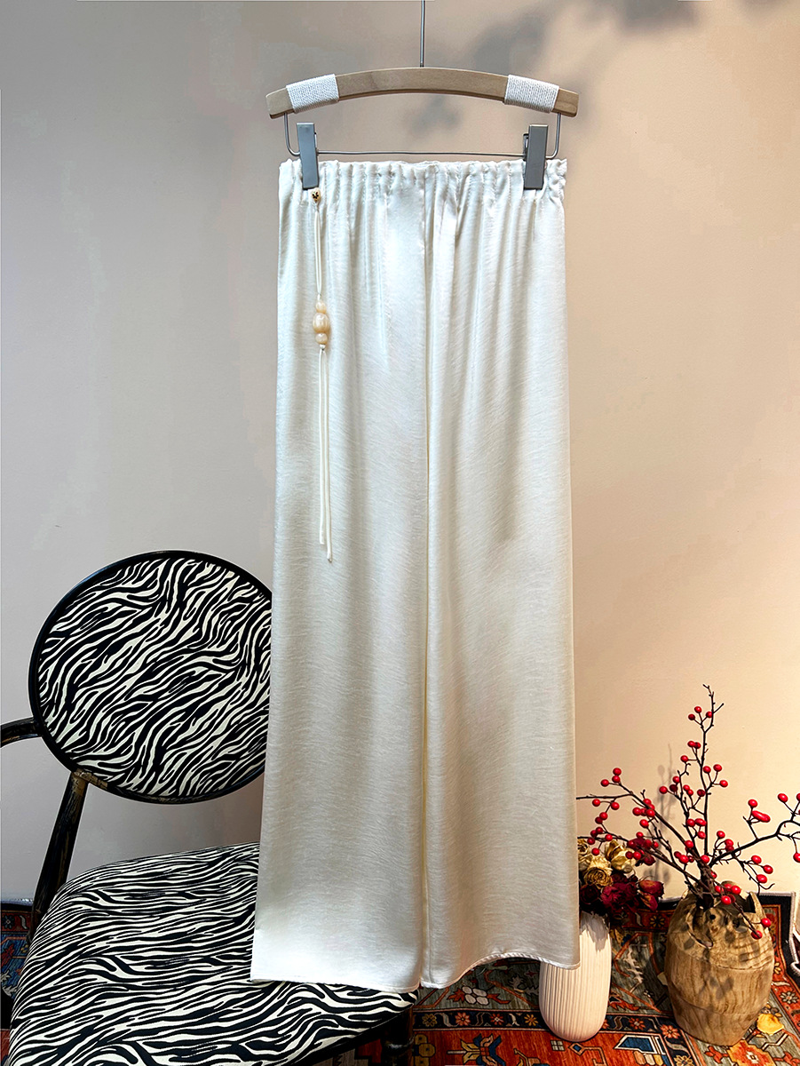 Gourd Pendant Glossy Pants Spring 2025 New High Waist Fashion Casual Elegant Straight Leg Pants