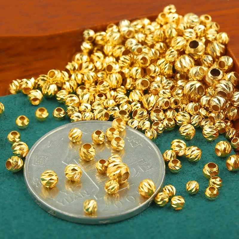 18K золотые гравированные бусины Au750, цветные гравированные бусины, аксессуары DIY