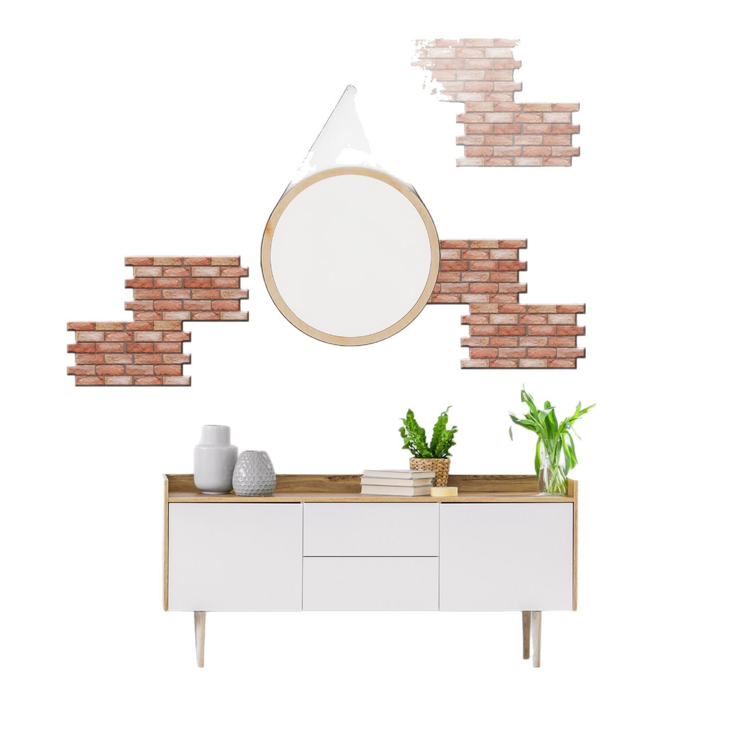 3D Stereo Tv Background Pvc Wallpaper Wall Self-Adhesive Foam Wall Sticker Waterproof and Anti-Collision Restaurant Background Wall Decoration