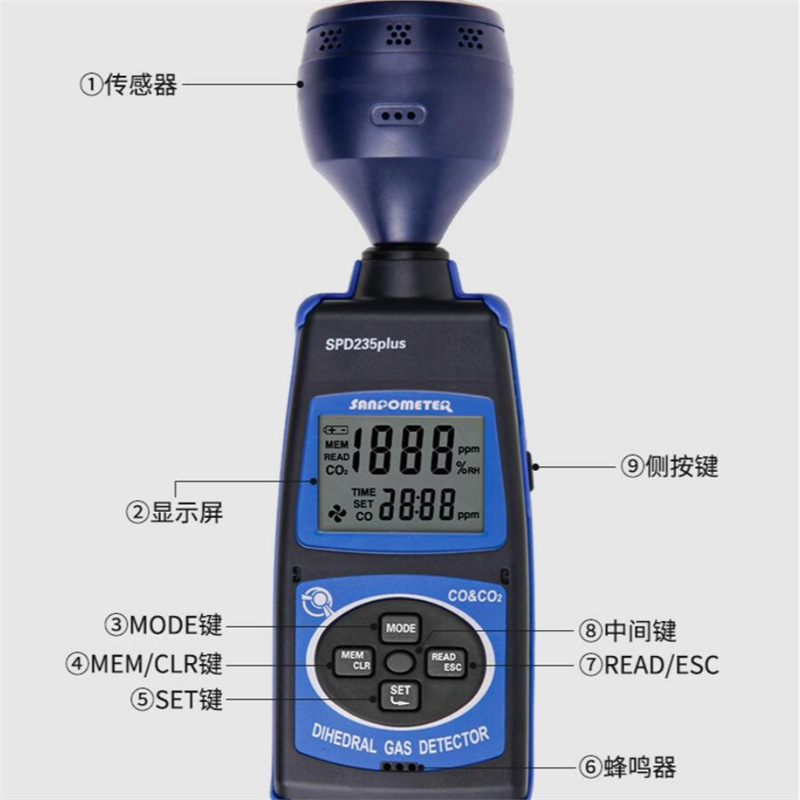 Xinbao Portable Carbon Monoxide Carbon Dioxide Pump Gas Detector SPD235plus