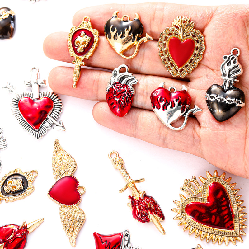 Vintage Gothic Skull Love Cross Oil Dropping DIY Alloy Jewelry Accessories Bracelet Necklace Pendant W273