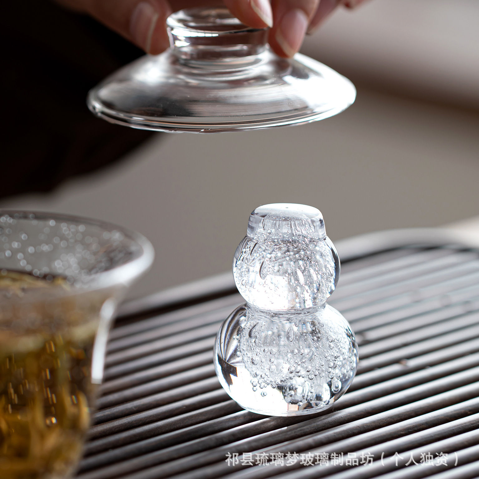 Glass Lid with Transparent Frosted Anti-Slip Base Ink Cloud Creative Tea Set Accessories Kung Fu Tea Ceremony Tea Mat Decoration