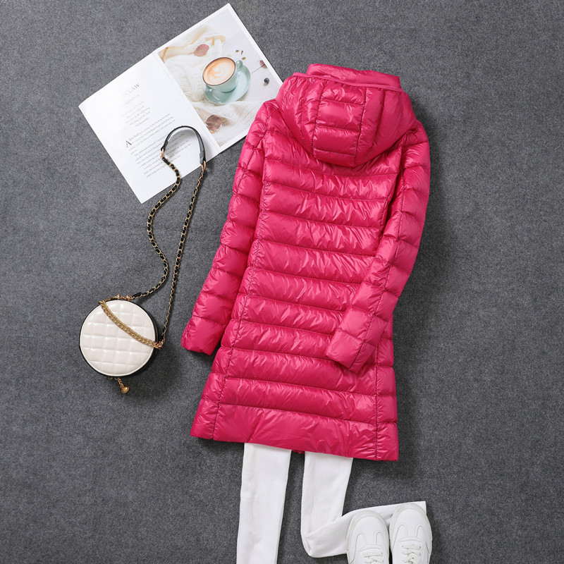 Cross-border 2024 New Lightweight Down Jacket Women's Middle and Long White Duck Down Korean Style Lightweight Slimming Jacket Cap