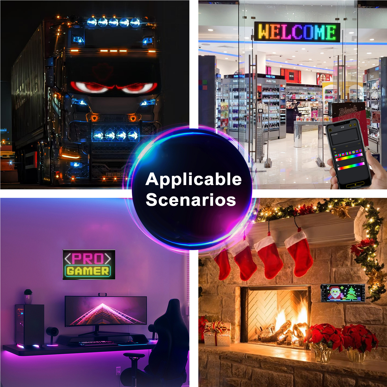 Cross-border LED flexible soft screen car devil's eye light full color advertising screen car smart car stickers waterproof ultra-thin