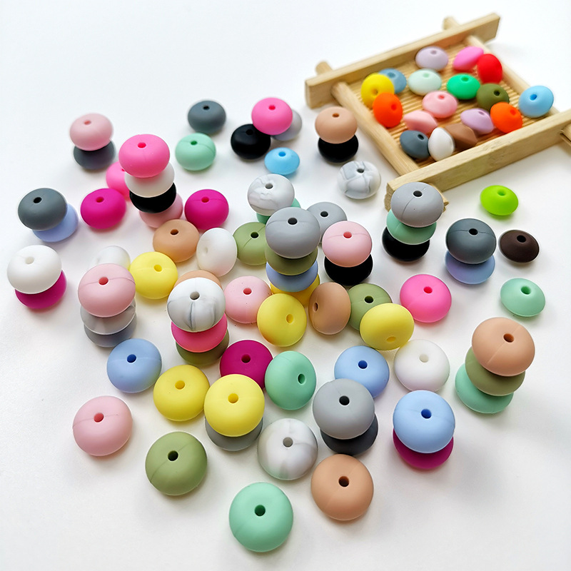 Silicone Flat Beads DIY Pacifier Chain Accessories Abacus Beads Bulk Silicone Beads Colorfulful Beads Wholesale