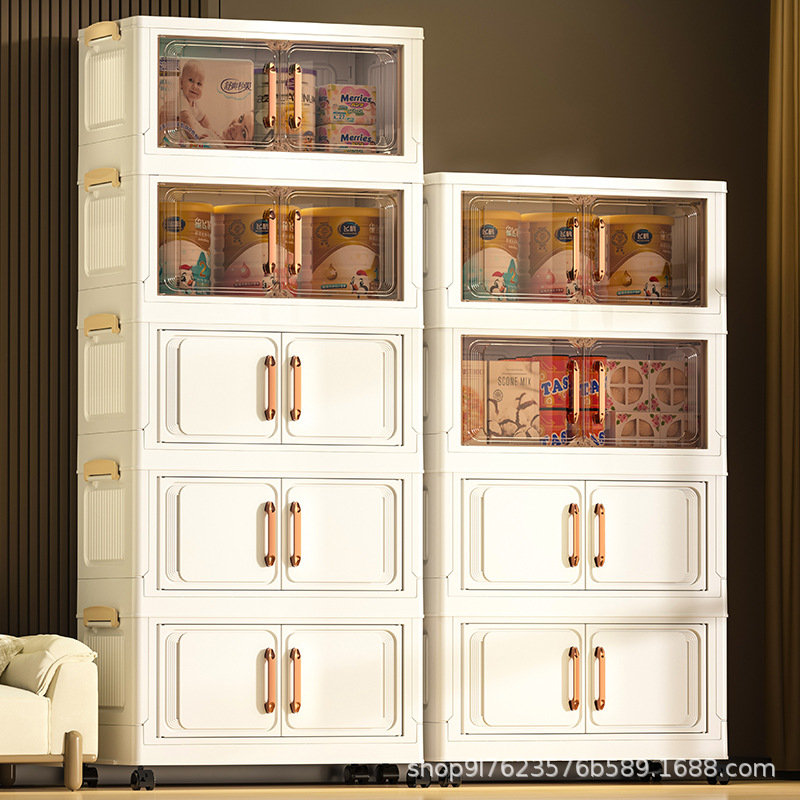 Folding Storage Rack Cabinet Household Kitchen Multi-layer Mobile Storage Cabinet Living Room Toy Box Snacks Floor Storage Cabinet