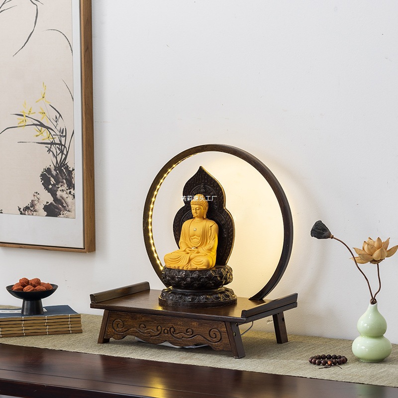 Mini Altar for Buddhist Shrine with Guanyin Statue and Incense Stand Base