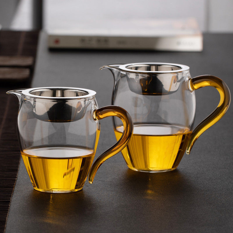 Glass Fair Cup with Tea Filter, Thickened Heat-Resistant Household Tea Divider, Tea Strainer Set, Kung Fu Tea Accessories