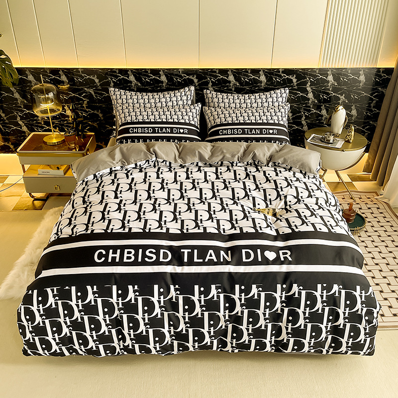 2025 High-grade Light Luxury AB Edition Cotton Printed Four-piece Set Trendy Brand Quilt Cover Bed Sheet Bed Wool Style Pure Cotton Kit