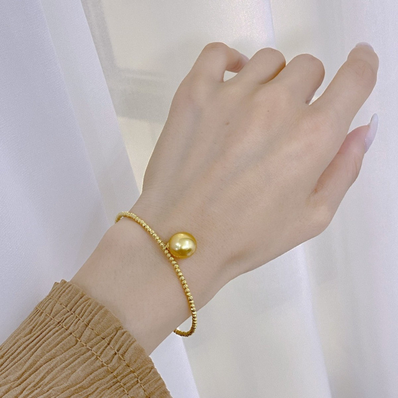 G18K Gold Fine Glitter Small Ball Seawater Pearl Bracelet 10-11mm Seawater South Sea Gold Pearl