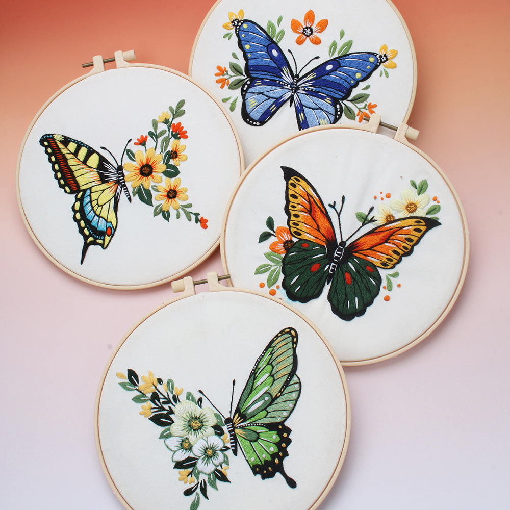 cross-border english embroidery diy material bag kit bright butterfly handmade embroidery material bag