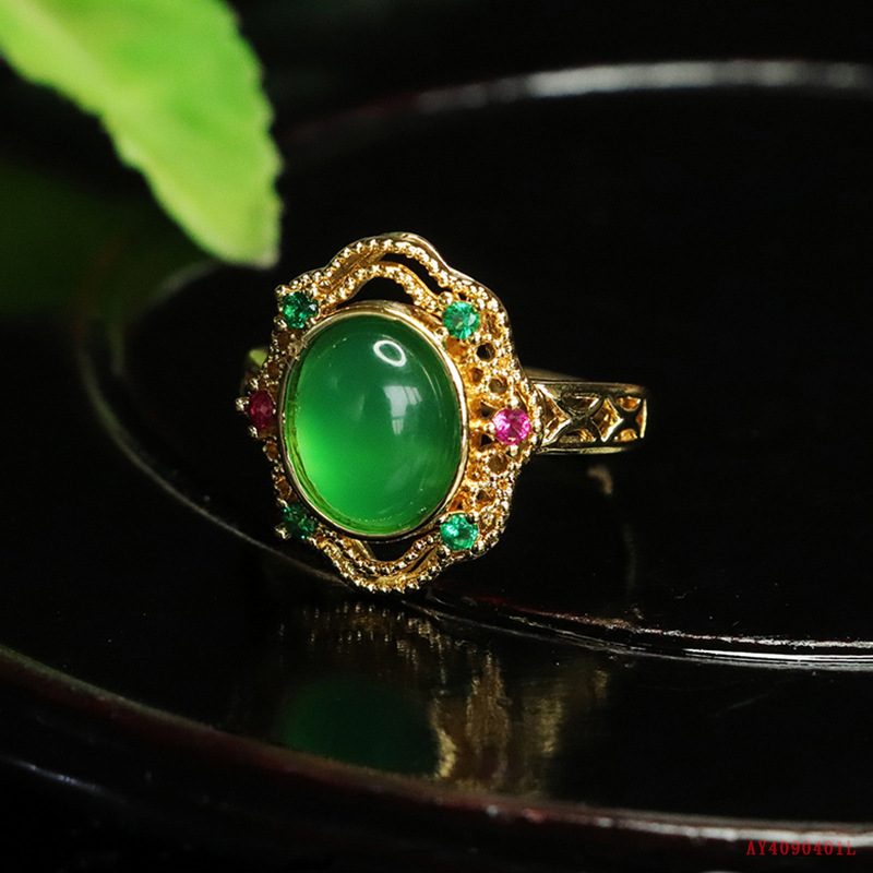 Love Yu natural green chalcedony ring ice agate ring palace wind jewelry wholesale generation AY4090401L