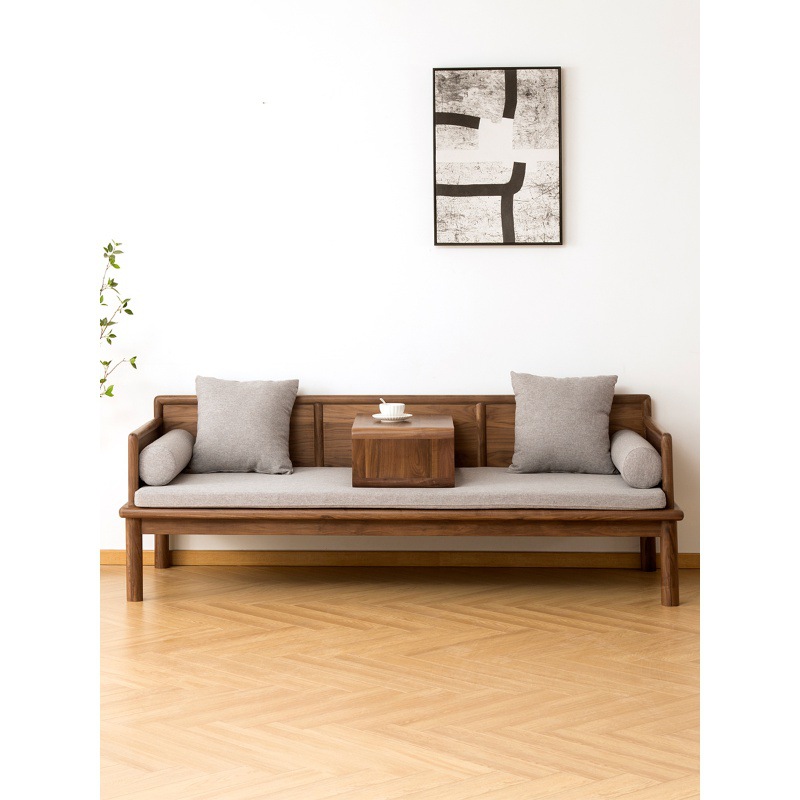 New Chinese-style Black Walnut Luohan Bed Simple White Wax Solid Wood Telescopic Sofa Bed Small Apartment Push-pull Zen Bed