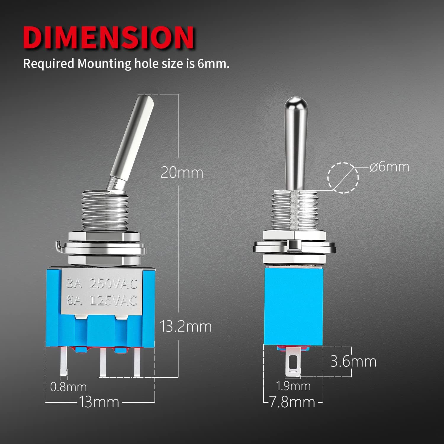 Gebildet 12Stück Mts-103 Blau Mini-Kippschalter 125Vac 6A,