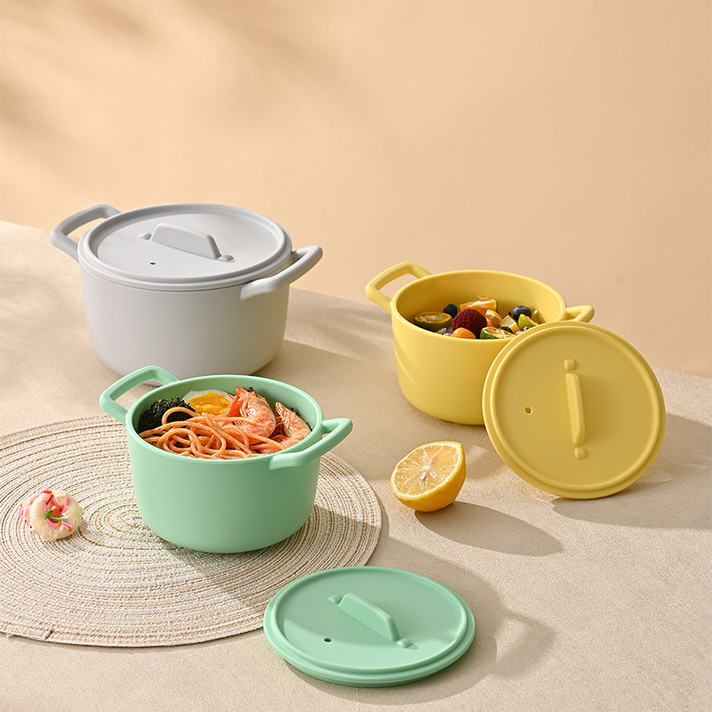 Food Grade Silicone Pot with Lid Microwave Heating Sealed Lunch Box Portable Lunch Box for Office workers Refrigerator Fresh-keeping Bowl