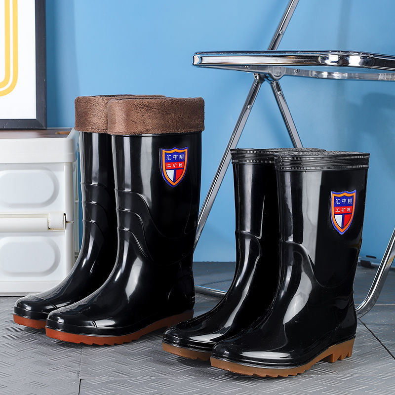 Wear-resistant beef tendon sole rain boots for men and women warm acid and alkali resistant high barrel thickened rain boots non-slip labor protection car wash water boots construction site