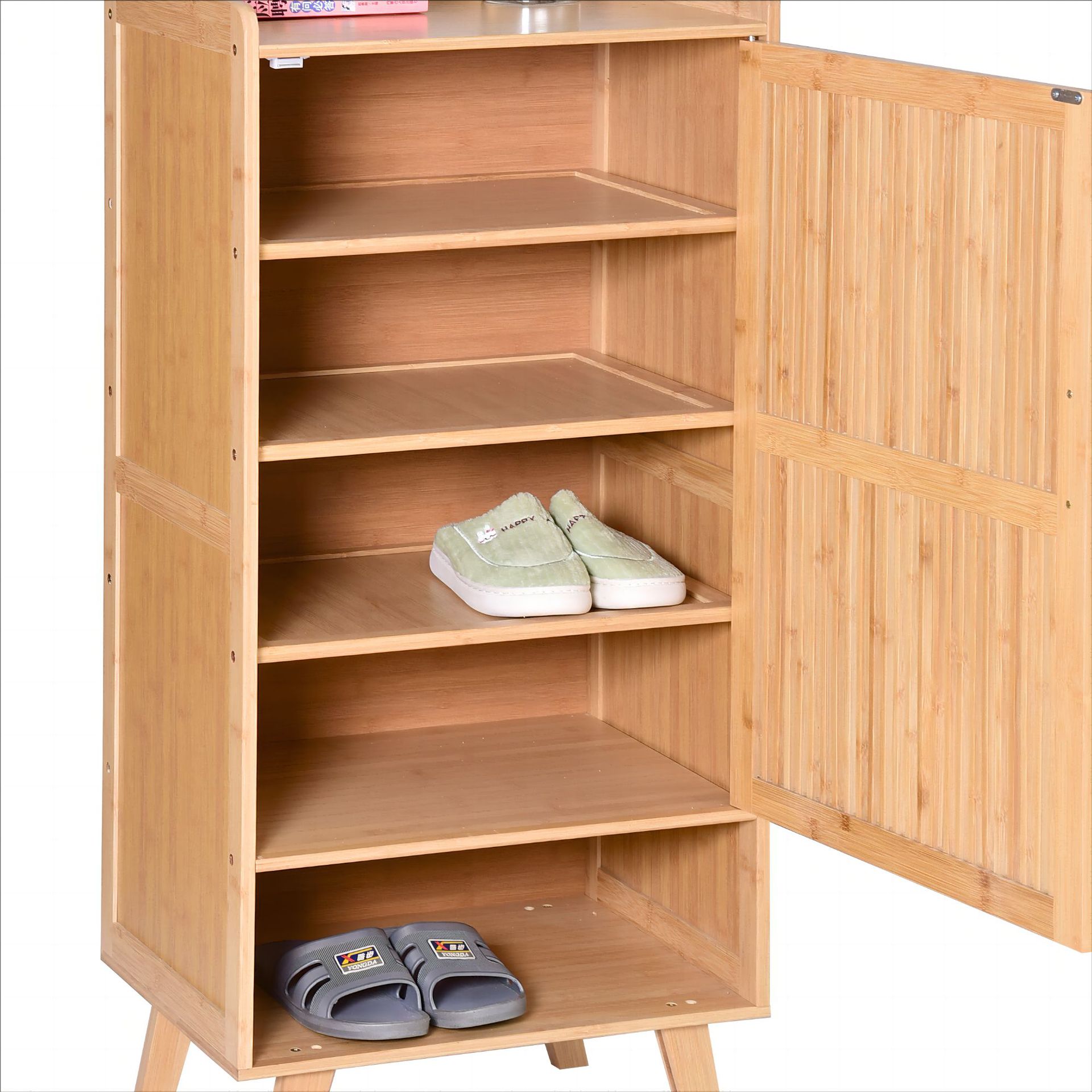 Bamboo 6-Layer Single Door Shoe Cabinet Large Space Multi-Layer Cabinet Housing Entrance Multi-Purpose Storage Cabinet Source Factory Bicheng
