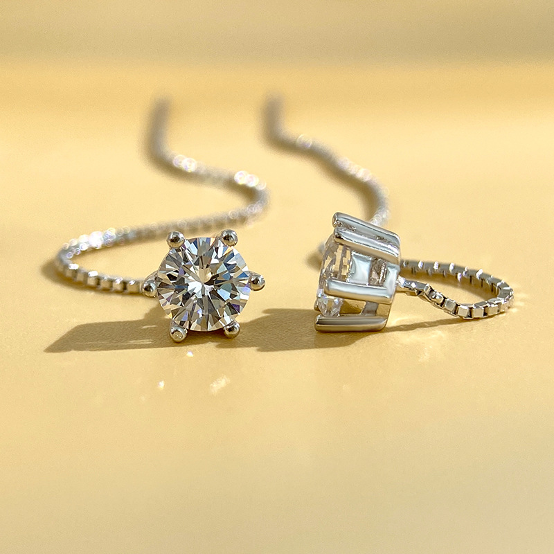 S925 Sterling Silver Ear Wire Moissanite Tassel Earrings for Women, Light Luxury, Simple and Elegant Design with a High-End Feel, Featuring a Six-Prong Setting