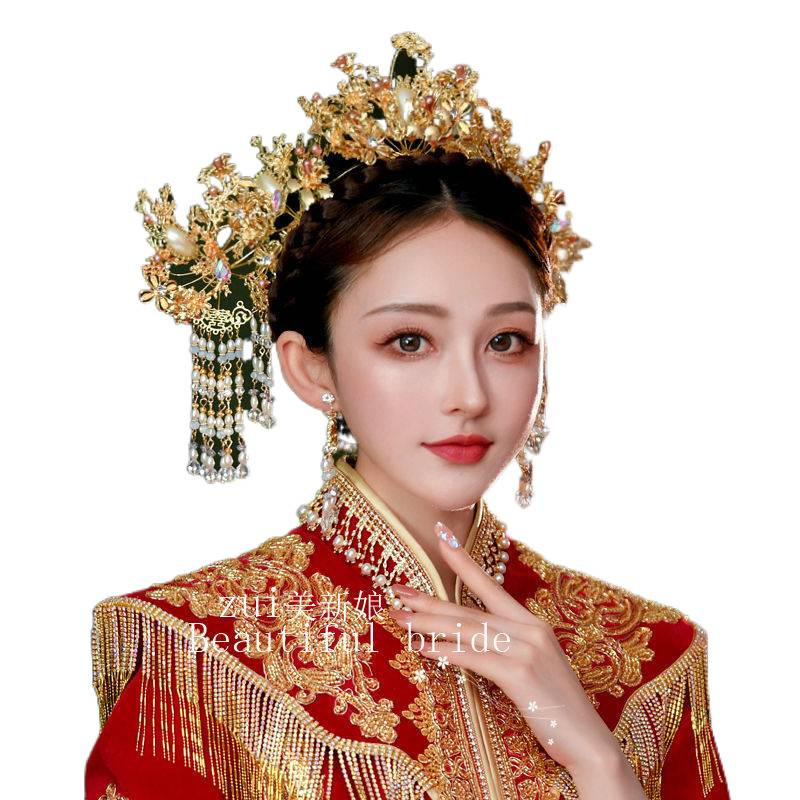 Xiuhe Phoenix Crown Headdress Bride Chinese Style New Style Tassel Ancient Decoration Xiuhe Headdress