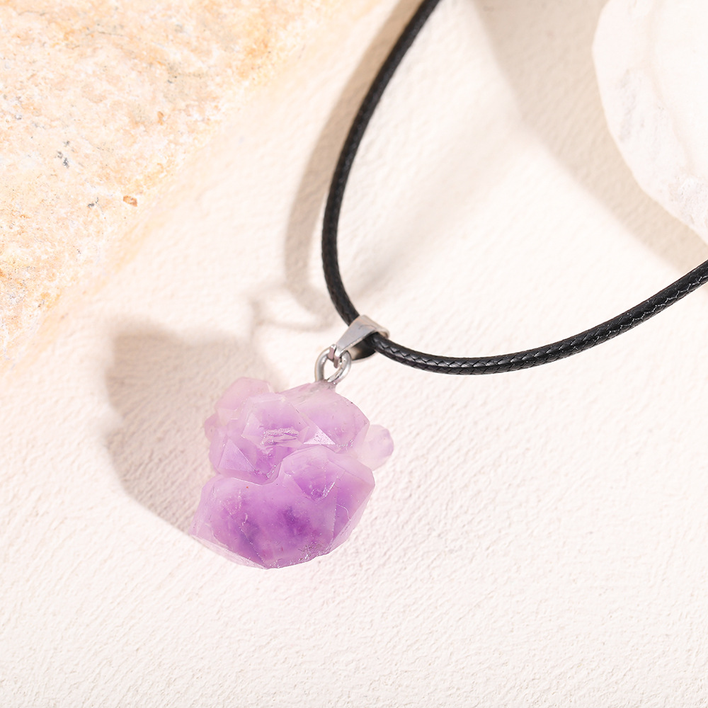 Cross-Border Natural Amethyst Raw Stone Pendant DIY Lavender Asymmetrical Necklace Gravel Pendant Jewelry Wholesale Model