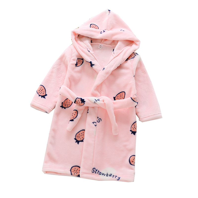 Children's Bathrobe 2025 Autumn and Winter New Style Flannel Home Clothes for Small and Medium-Sized Kidsren Boys and Girls Nightgown Bathrobe