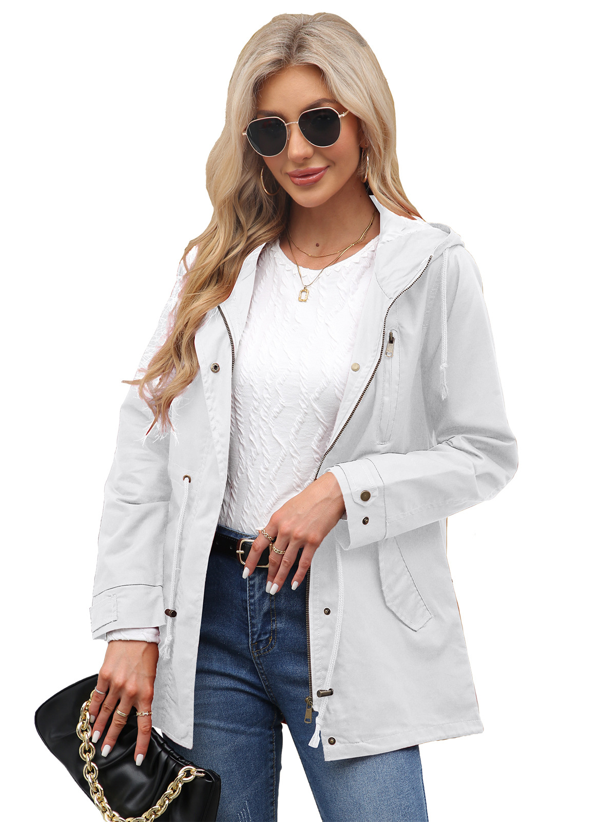 2022 New Cotton Hooded Coat Women's Spring and Autumn Coat European and American Large Size Loose Solid Color Cross-border Women's Clothing