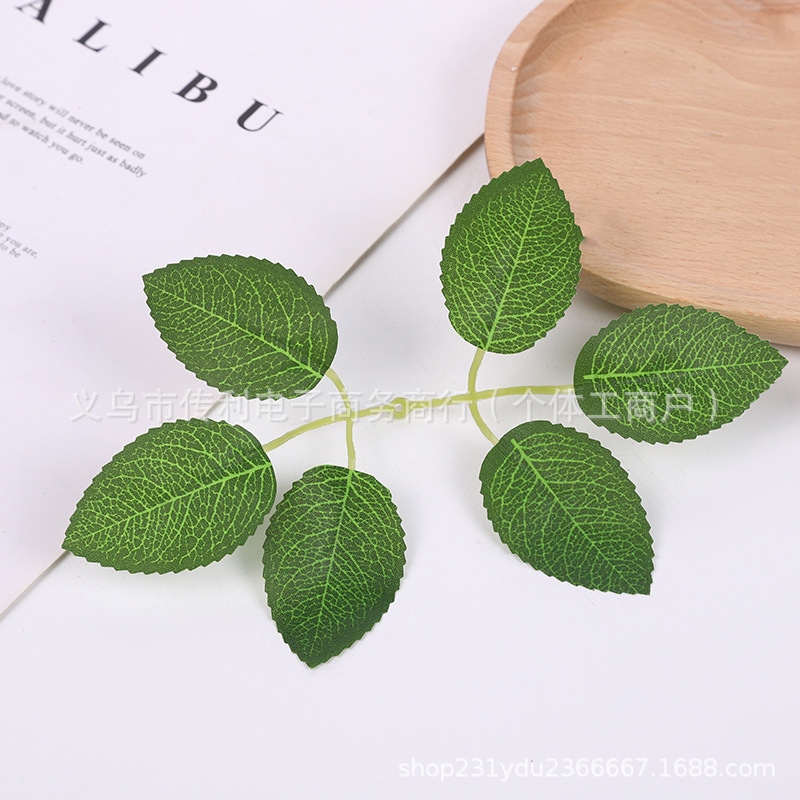 green 2 forks 6 pieces imitation silk screen rose leaf imitation leaf diy material silk cloth headdress wreath accessories leaf