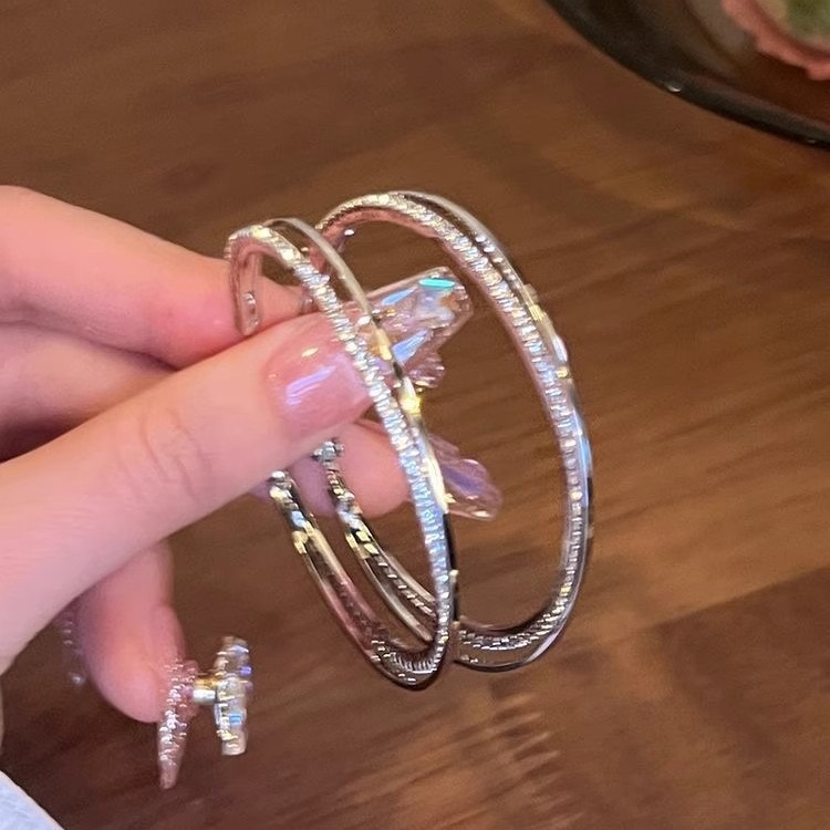 European and American Exaggerated Plain Hoop Earrings for Women, Accessible Luxury Niche Elegant, High-End Earrings, 925 Silver Needle Hot Style Earrings Wholesale