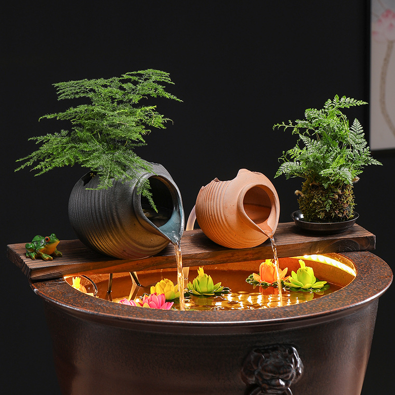Ecological Tank Ancient Fish Farming Opening Ceramic Tank Flowing Water Ornaments Circulation Filter Accessories Courtyard Garden Landscaping DIY